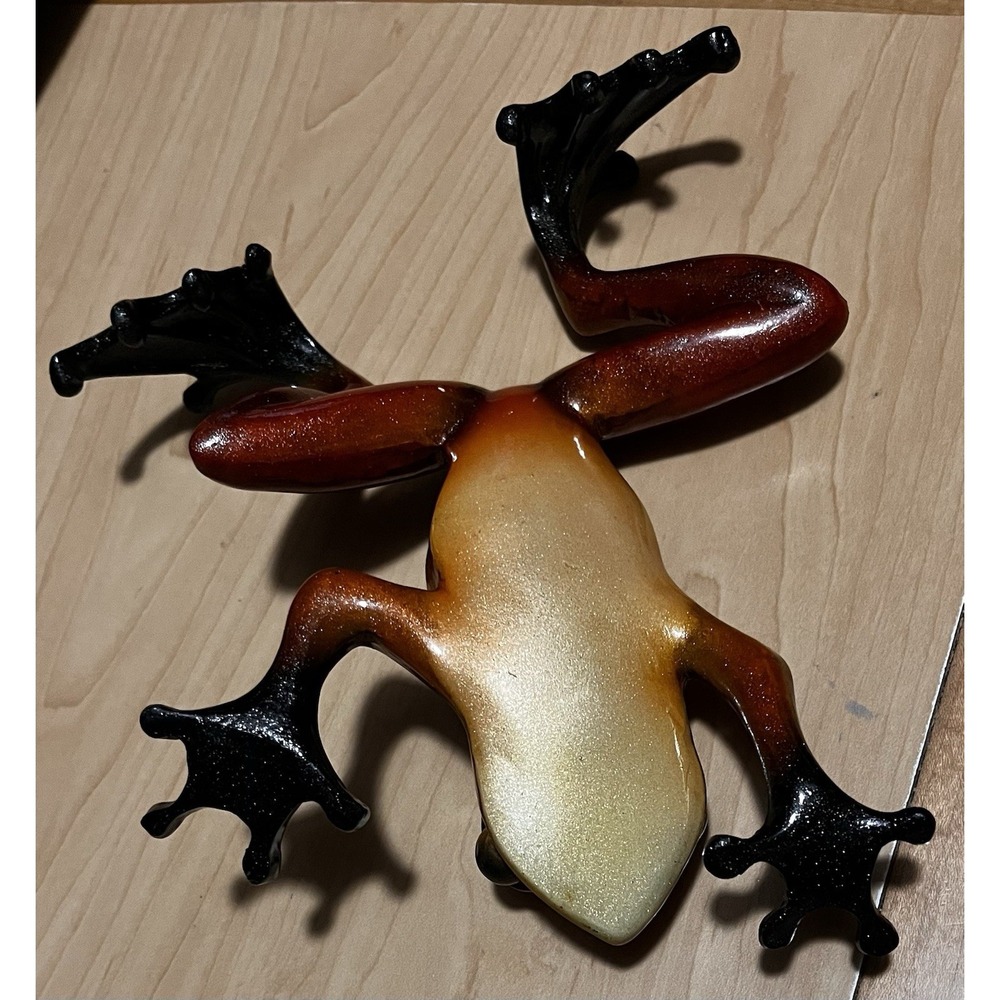 Frog Sculpture Red to Yellow Mottled Texture Patina Style No Signature Approx 7" - Picture 3 of 8
